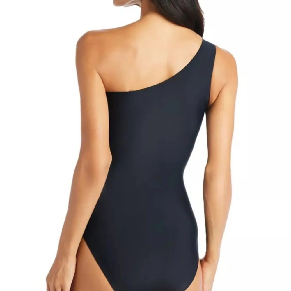 BEYOND CONTROL One-Shoulder Assymetric Mesh Cut-out Black Swimsuit Size 10 NWT